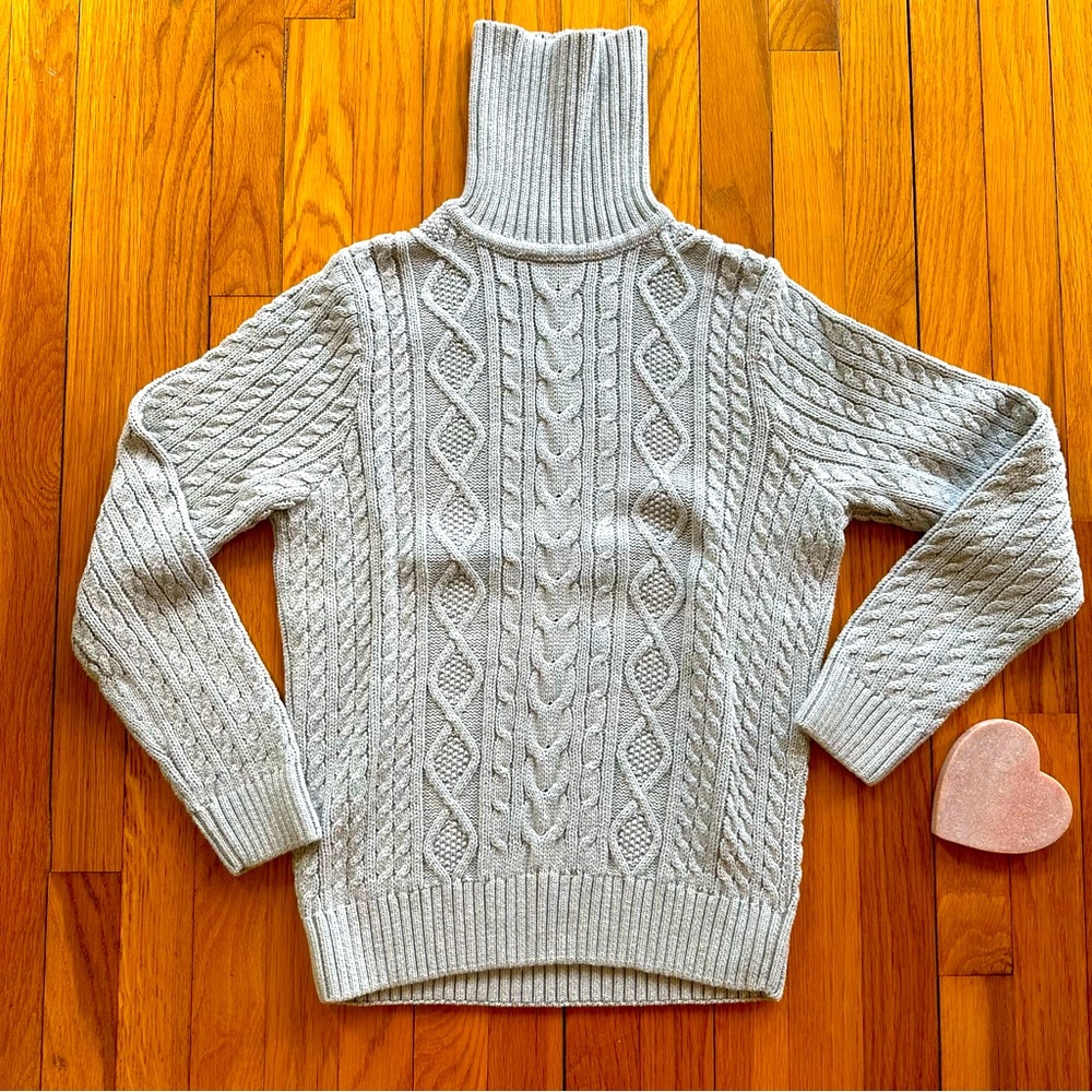 Jeanne Pierre Turtleneck Sweater, Cotton, Gray, Long Sleeve, Size Large